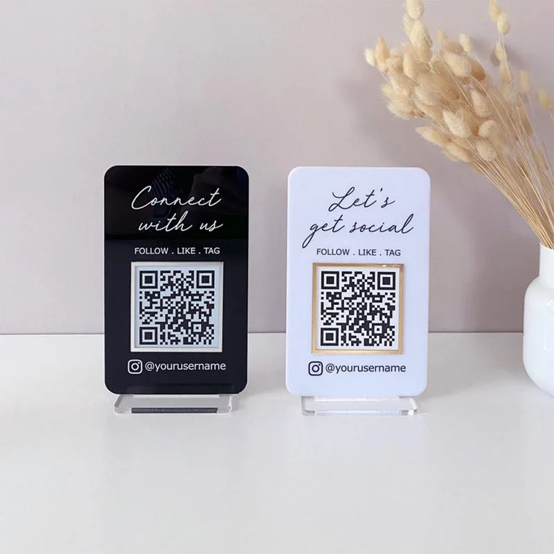 Trendy Social Media QR Code Sign Acrylic Business Sign with Minimalist Design Custom for Instagram Facebook Small Business