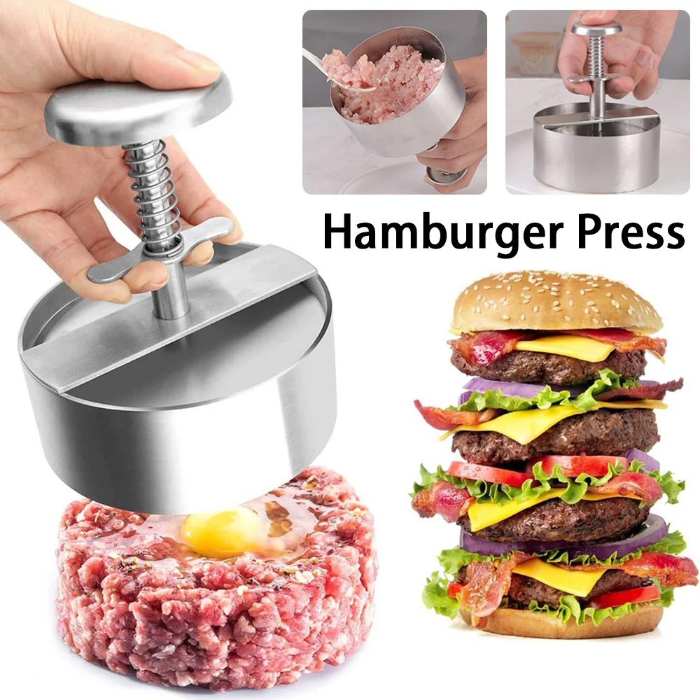 Hamburger Patty Maker Press 304 Stainless Steel Non-Stick Round Manual Beef Ball Mold Thickness Adjustable Kitchen BBQ Tools