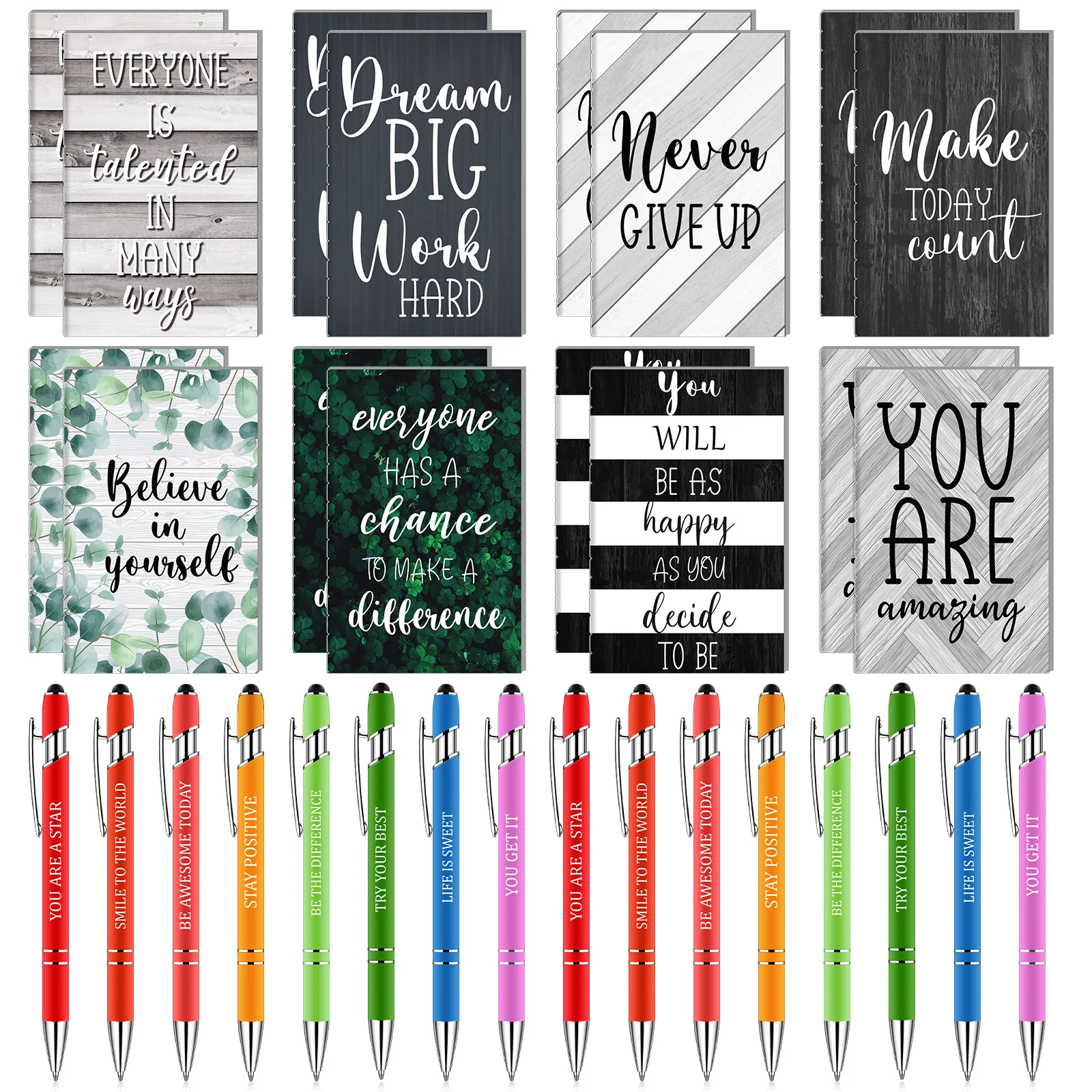 16 Sets Employee Appreciation Gifts Bulk-Inspirational Quotes Ballpoint Pens Metal Pens With Notebooks Motivational Inspirationa