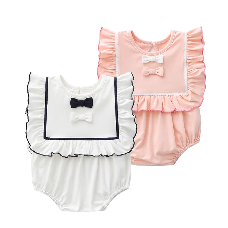 

Summer Ins 2024 Korean Baby Girls Rompers Cotton Lace Broder Sleeveless Knotbow Infant Girls Bodysuit Newborn Girls Outfits