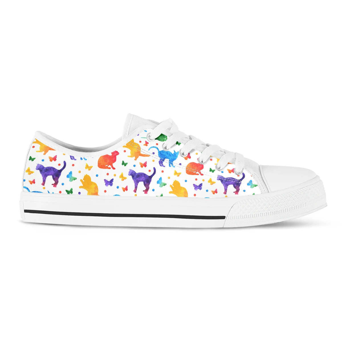 Canvas Vulcanized Shoes Rainbow Cats 3D Print Low Top Flats For Women Light Breathable Summer Autumn Sneaker Shoes