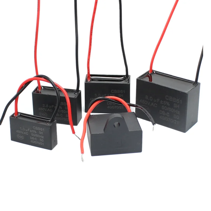 CBB Capacitor Fan Capacitor Motor Run Capacitor CBB61 0.8 1 1.2 1.5 1.8 2 2.5 3 3.5 4 4.5 5 6 7 8 10 12 15 18 20UF Ceiling Fan Motor Running Rectangle
