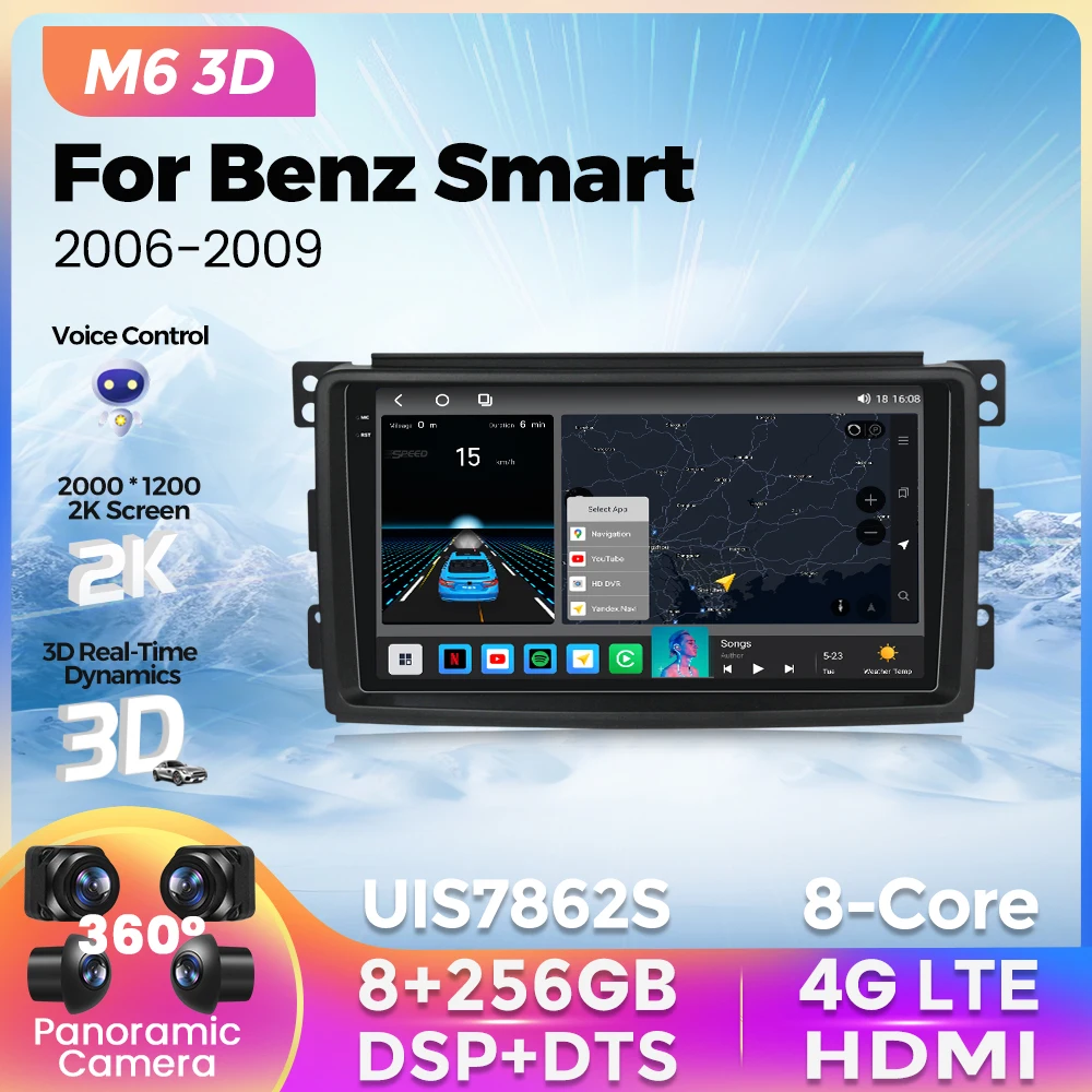 

2K QLED экран Android 12 автомобильное радио для Mercedes Benz Smart Fortwo 2006 2007 2008 2009 беспроводной Carplay Авто BT5.1 4G LTE Wifi