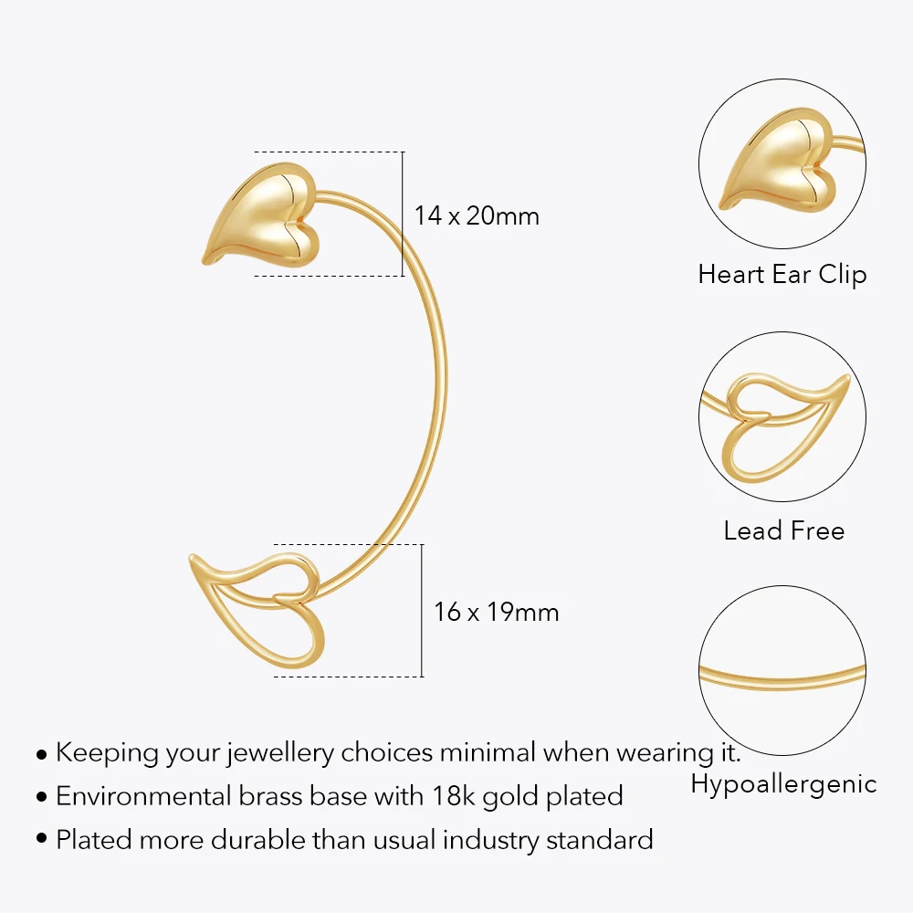 ENFASHION Heart Ear Clip For Women Aretes De Mujer Ear Cuff 18K Pated Gold Color Fashion Jewelry Everydaywear Office E231457G