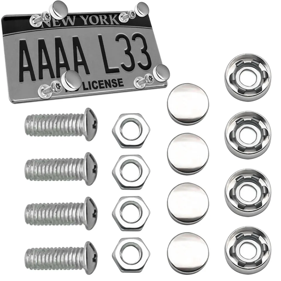 Anley Kit Viti Per Targa Antiruggine, In Acciaio Inox Nero, 4 Pezzi, Con Copriviti E Cuscinetti Silenziosi - 2