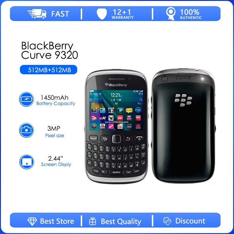 

Blackberry 9320 Refurbished-Original Blackberry Curve WCDMA 3MP 512MB ROM 1150mAh GPS WIFI Cell Phone Free Shipping