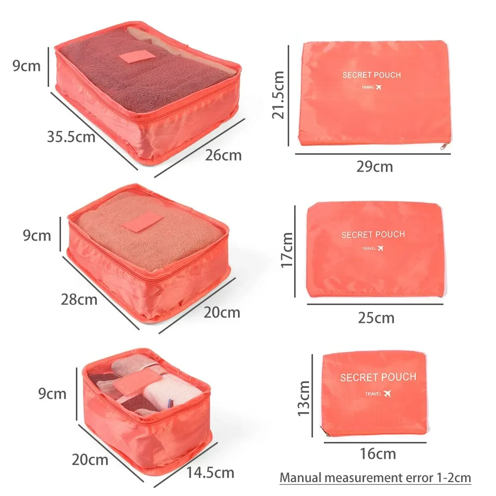 6-Piece Waterproof Travel Luggage Organizer Set – Oxford Cloth Storage Bags for Underwear, Shoes, and Clothing, Red Packing Cubes for Suitcase Bags & Storage Items Beach bags