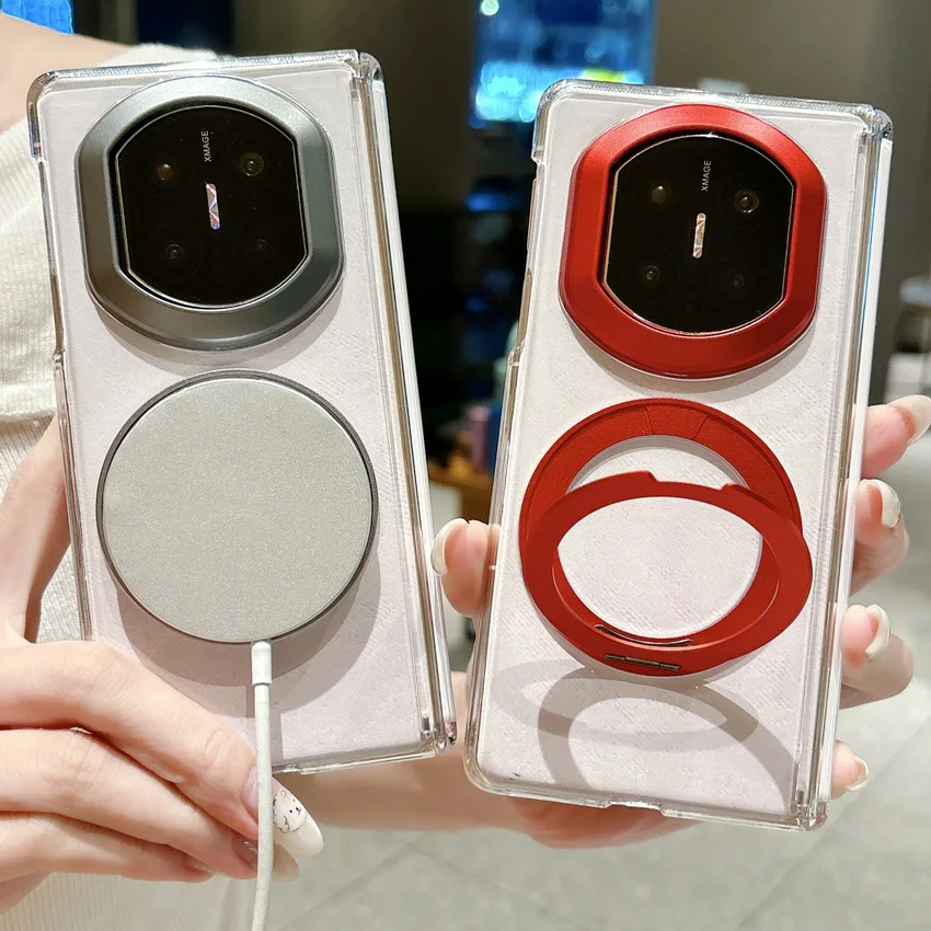 Magnetic Transparent Phone Case With Metal Rotating Ring Stand_voghion.com