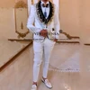 Luxury White Wedding Suits For Men Skinny Sparkly Crystals Beads Shawl Lapel Prom Blazers 3 Pieces Groomsman Tuxedos Customized 3