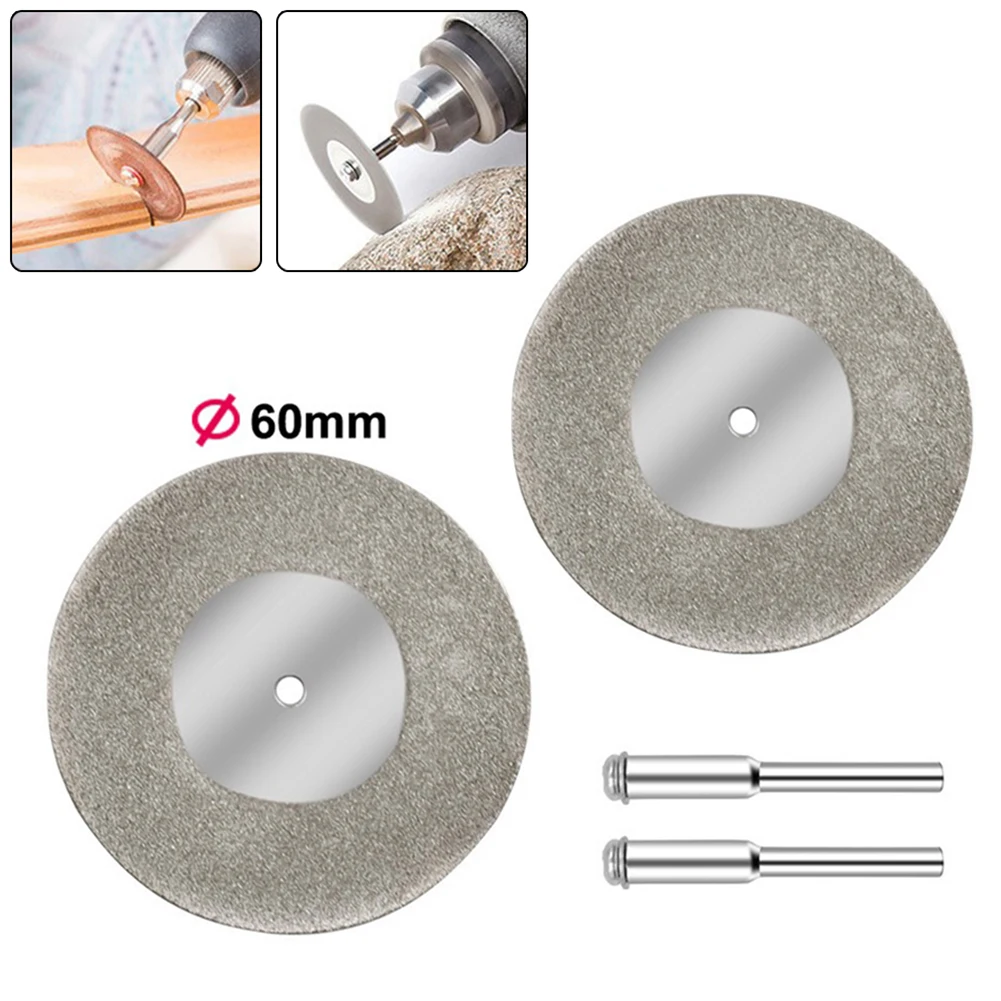2PCS Grinding Cutting Discs With Connecting Rods 60mm Diamond Grinding Wheel For Cutting Wood Gem Jade Rotary Tool Accessories dt diatool 2pcs set 6mm 8mm double ended dry diamond vacuum brazed hexagon shank drill core bits porcelain tile hole saw
