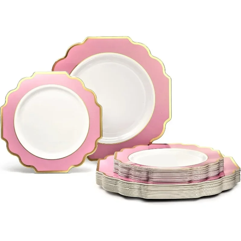 240 Plates Pack (120 Guests) Disposable Plastic Plates Set -120 x 10.5'' Dinner + 120 x 8'' Salad/Dessert Plate