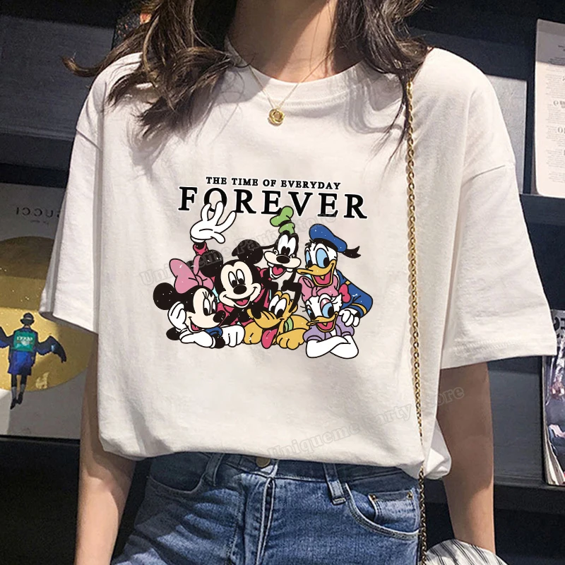

Модная футболка Disney для женщин, футболка с Микки и Минни Маус, Свободные повседневные женские топы с коротким рукавом, женская блузка, летняя одежда