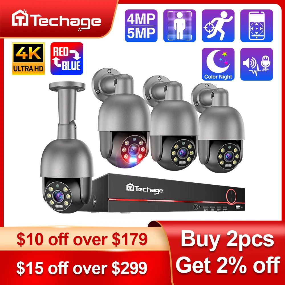 Techage 8ch 4mp 8mp Ptz Security Poe Ip Camera System Outdoor Ai Human