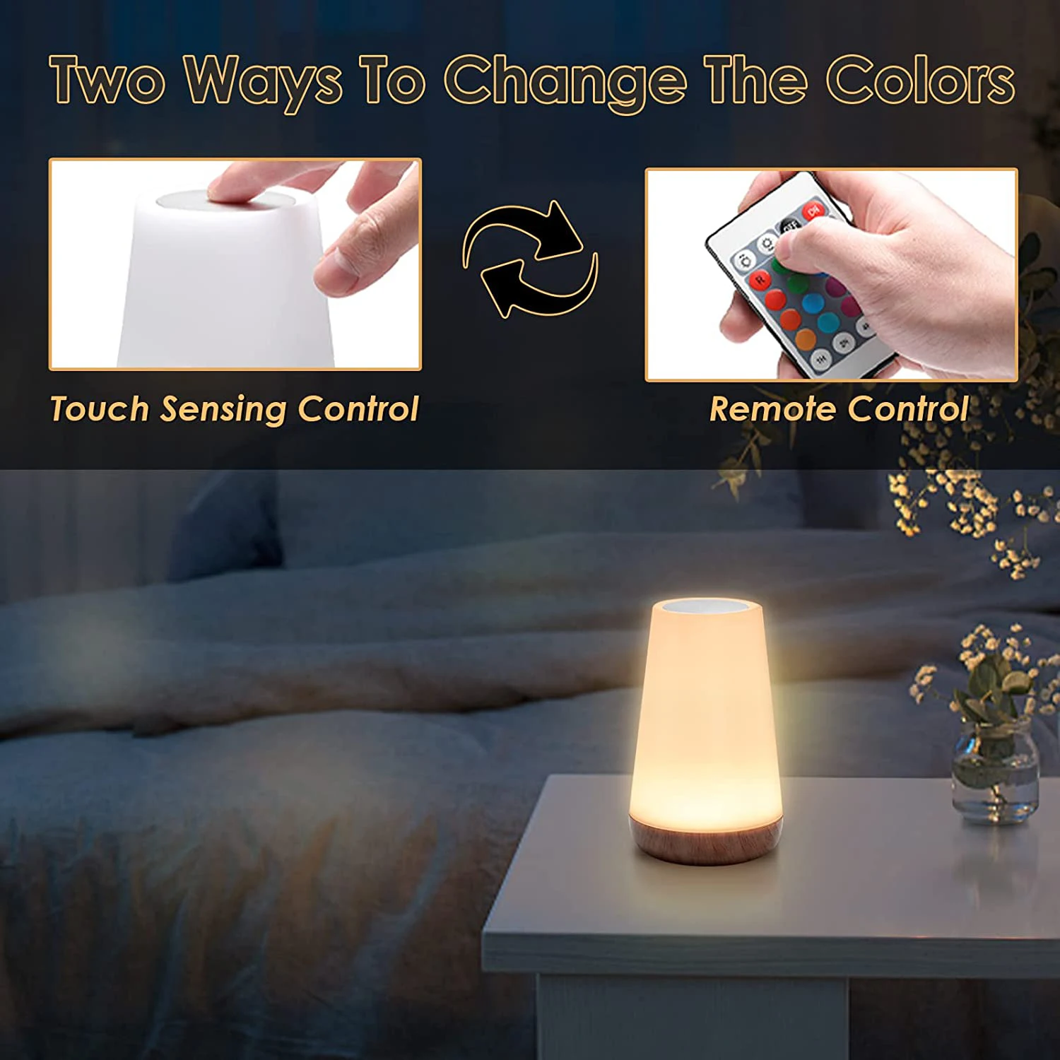 Lampe de Chevet Tactile RGB Polyvalente avec Télécommande, Lampe