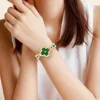 2pcs/set Women's Watch Luxury Rhinestone Clover Pointer Quartz Watch Steel Band Bracelet Wrist Watch & LOVE Bangle, Gift For Her 6