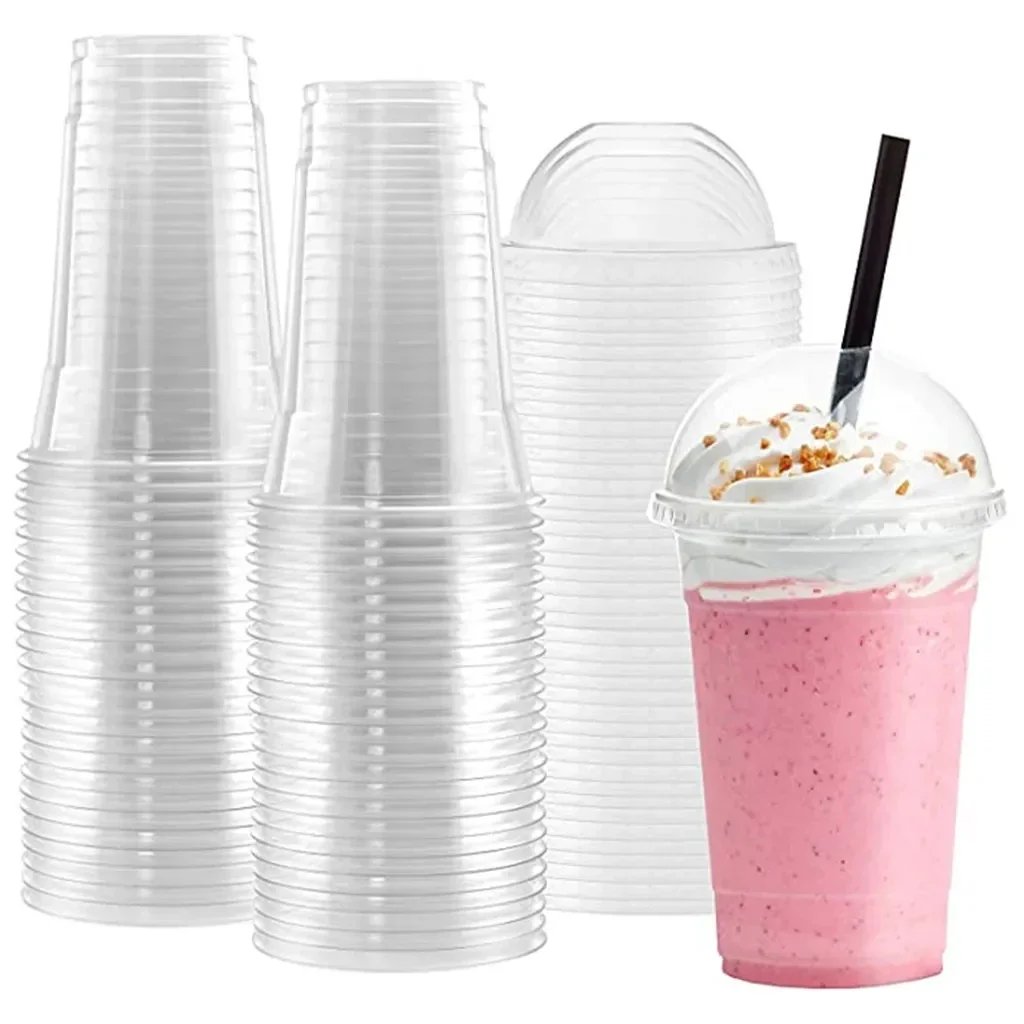 

100PCS/Set 450ML Plastic Cups with Dome Lids for Iced Cold Drink Coffee Tea Smoothies Sodas Water Party Disposable Cup Tableware