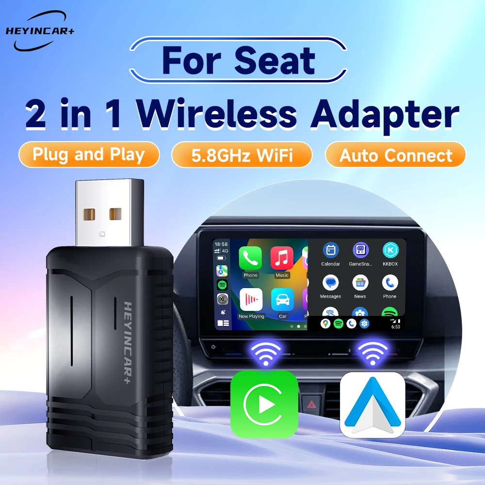 

2024 New HEYINCAR 2in1 Wireless Android Auto Adapter Carplay Wireless For Seat Ibiza Arona Leon Ateca Tarraco Smart Doogle