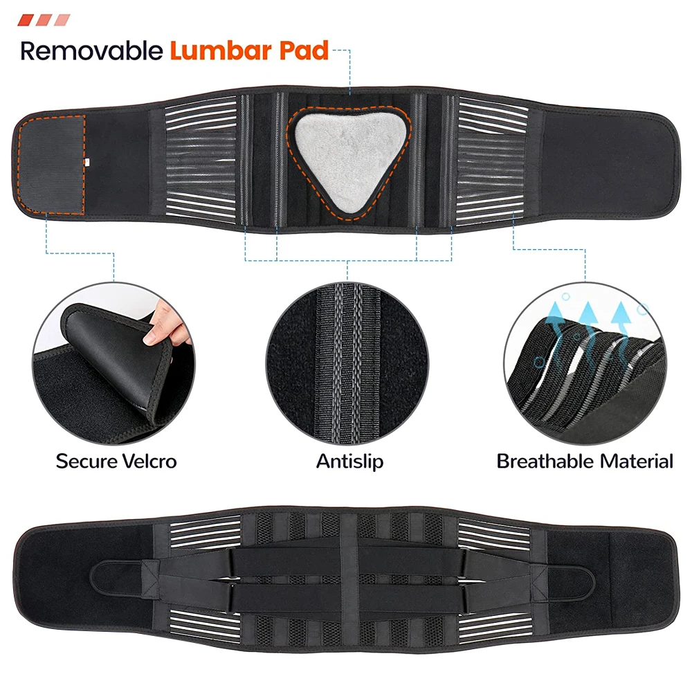 Back Support Belt Back Pain Relief Lumbar Pad Lower Brace Men Women Anti-skid Sciatica