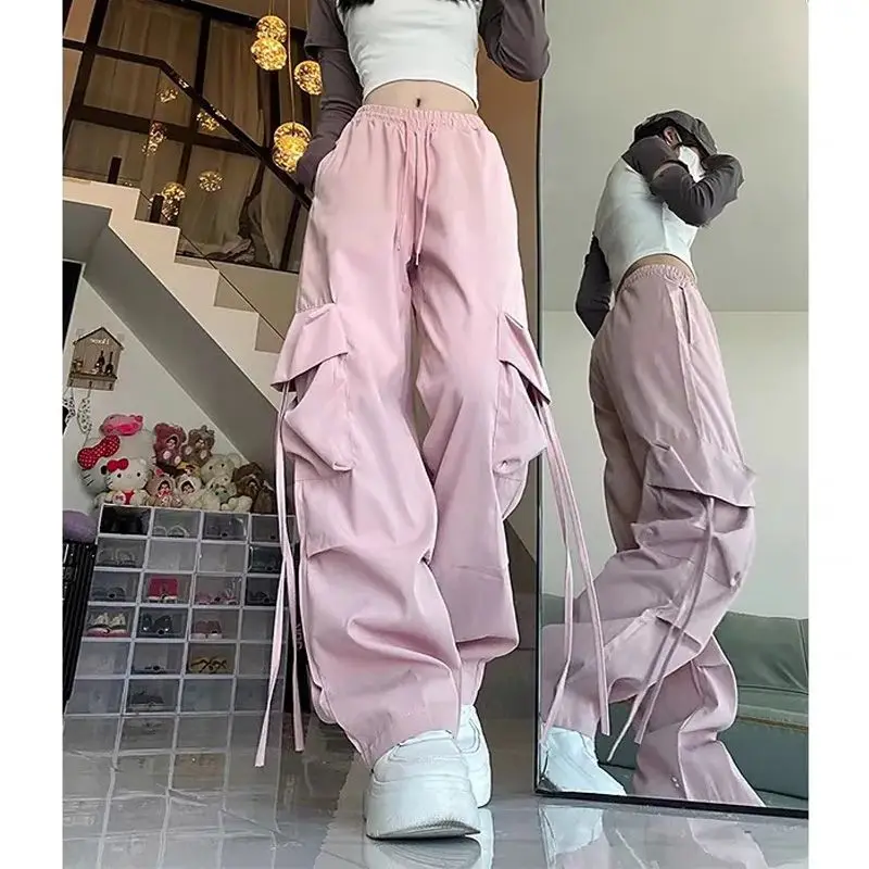 American new overalls women summer thin high-waisted straight wide-legged hot girls loose dancing quick-drying casual trousers