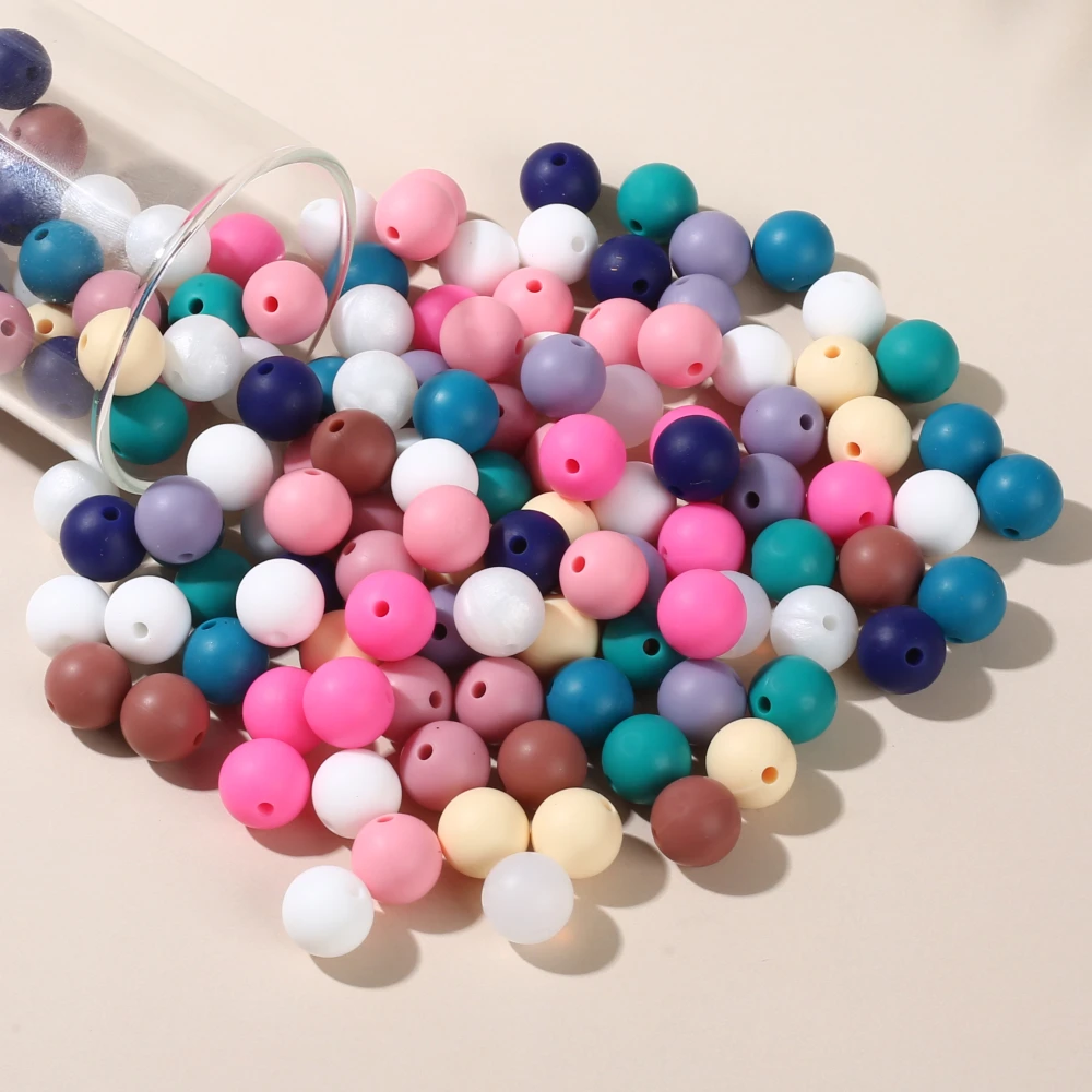 50Pcs Round Silicone Beads 12mm Silicone Spacer Beads DIY Pacifier Chain Necklace Accessories For Pen Keychain Jewelry Making 3