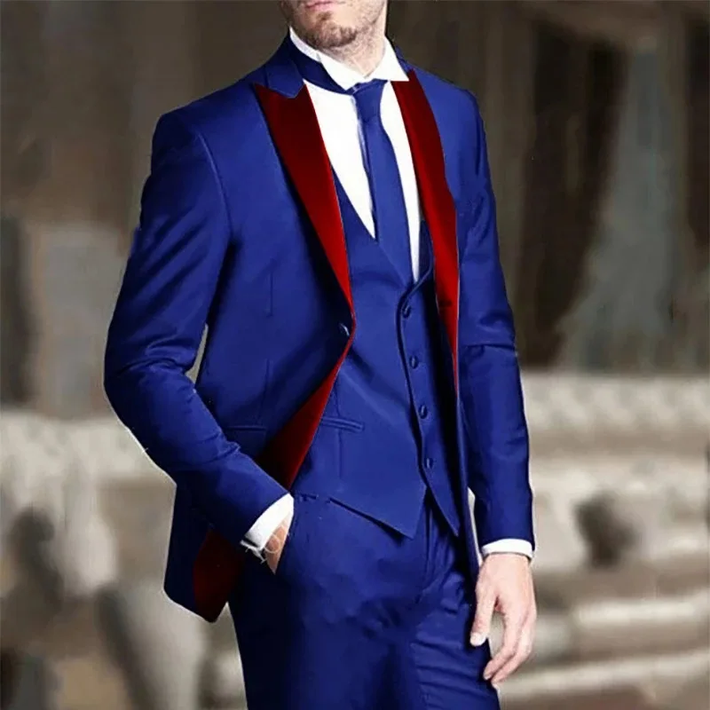 Regular Prom Party Wedding Suits for Men Blazer Single Breasted Peaked Lapel Jacket Pants Waistcoat Three Piece Ropa Hombre
