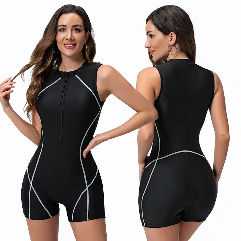 

Nadanbao Black Sexy One Piece Swimsuit Women Zippper Fashion Bodysuit Swimsuit Female Long Sleeve Bodysuit Swimsuit