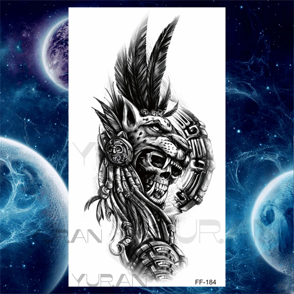 Large Lion Temporary Tattoos For Women Men Tiger Wolf Vampire Forest Flower Crown Compass Fake Tattoo Sticker Arm Body Tatoos 5