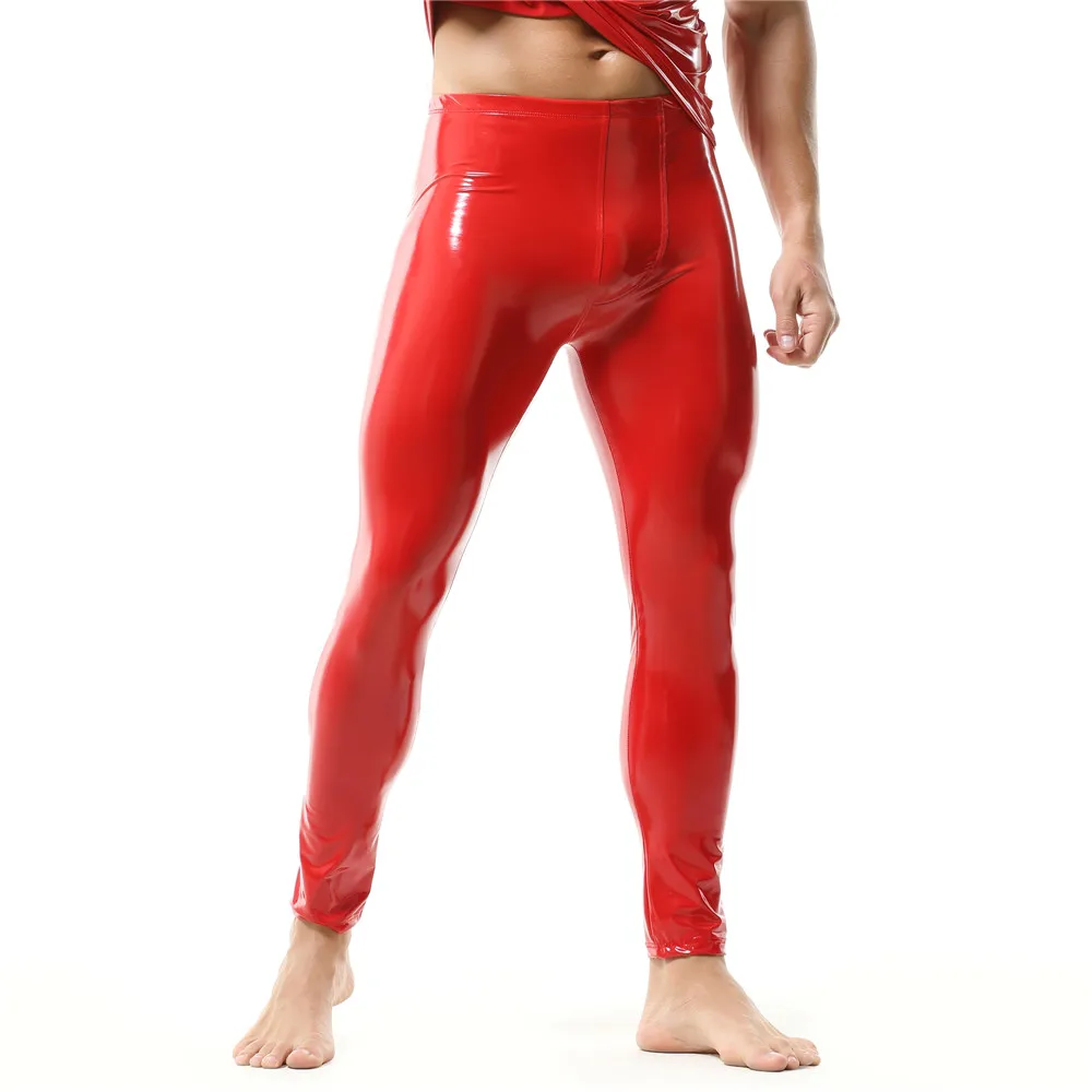 Men's Black/Red Patent Leather Leggings Nightclub Wear