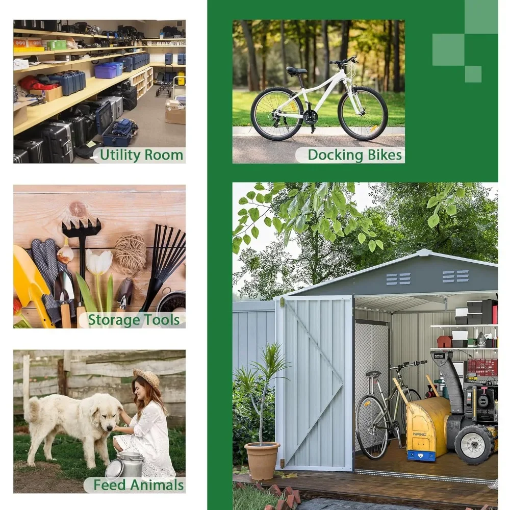 Description Picture 4 of item10 FT X 8 FT Outdoor Sheds  & Outdoor Storage Clearance, Metal Anti-Corrosion Utility Tool House, Waterproof Storage Garden Shed