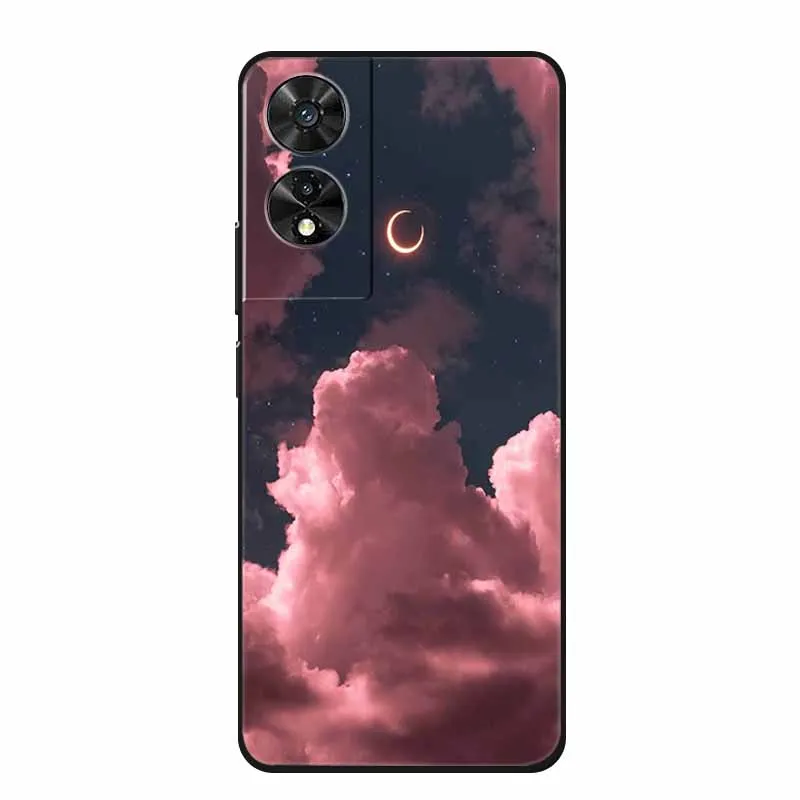 Stylish Marble Soft Back Cover - Black Silicone TPU Shield with Colorful Design