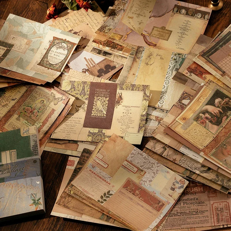 

100Sheet Material base Paper Art collage literature Retro Vintage pattern handbook decorative handwritten Scrapbooking 140*110MM