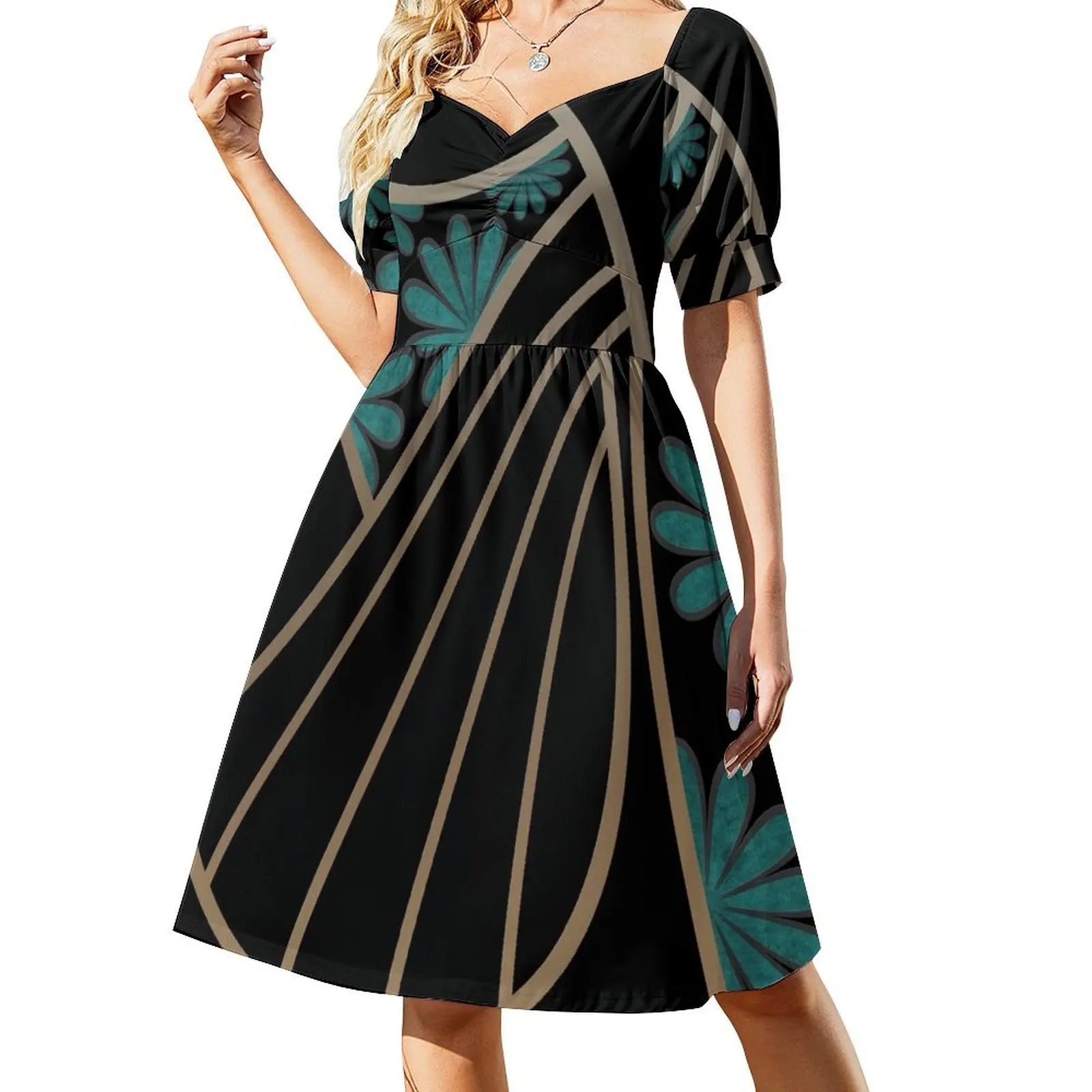 thumbnail image 1 of Vestido de manga corta con estampado floral, ropa de verano para mujer, vestido sensual para mujer., 1 of 7