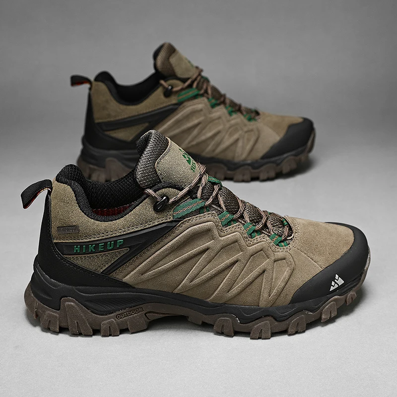 HIKEUP Hohe Qualität Leder Wanderschuhe Langlebig Outdoor Sport Männer Trekking Leder Schuhe Lace-Up Klettern Jagd Turnschuhe – Detail 21