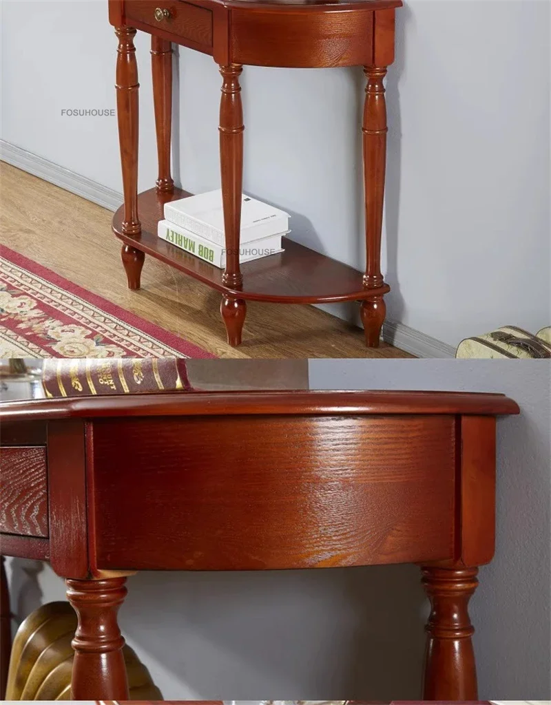 European Retro Console Tables for Living Room Hotel Corridor Table Entrance Furniture Simple Designer Solid Wood Entryways Table