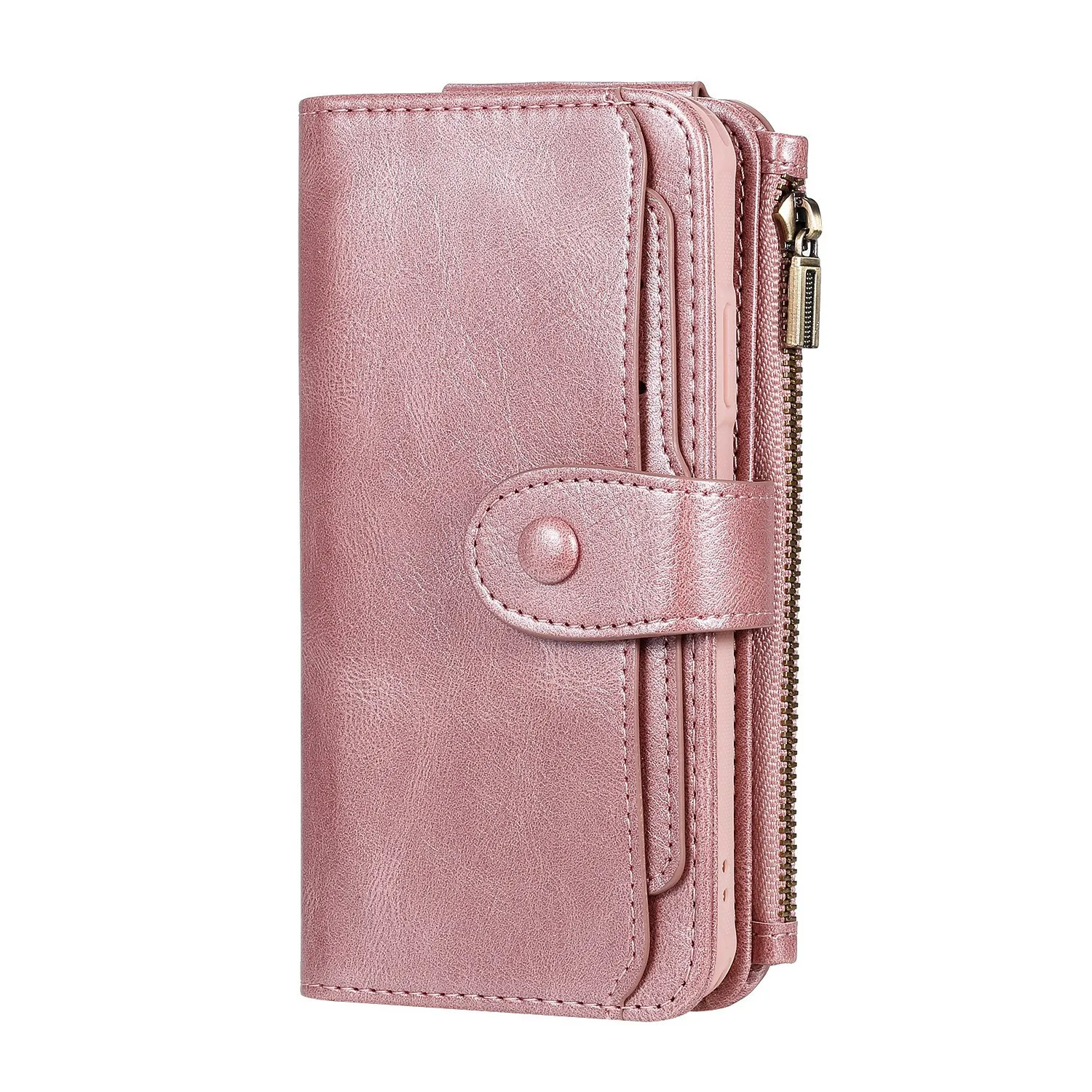 Luxury Leather Zipper Flip Wallet Case with Removable Cover