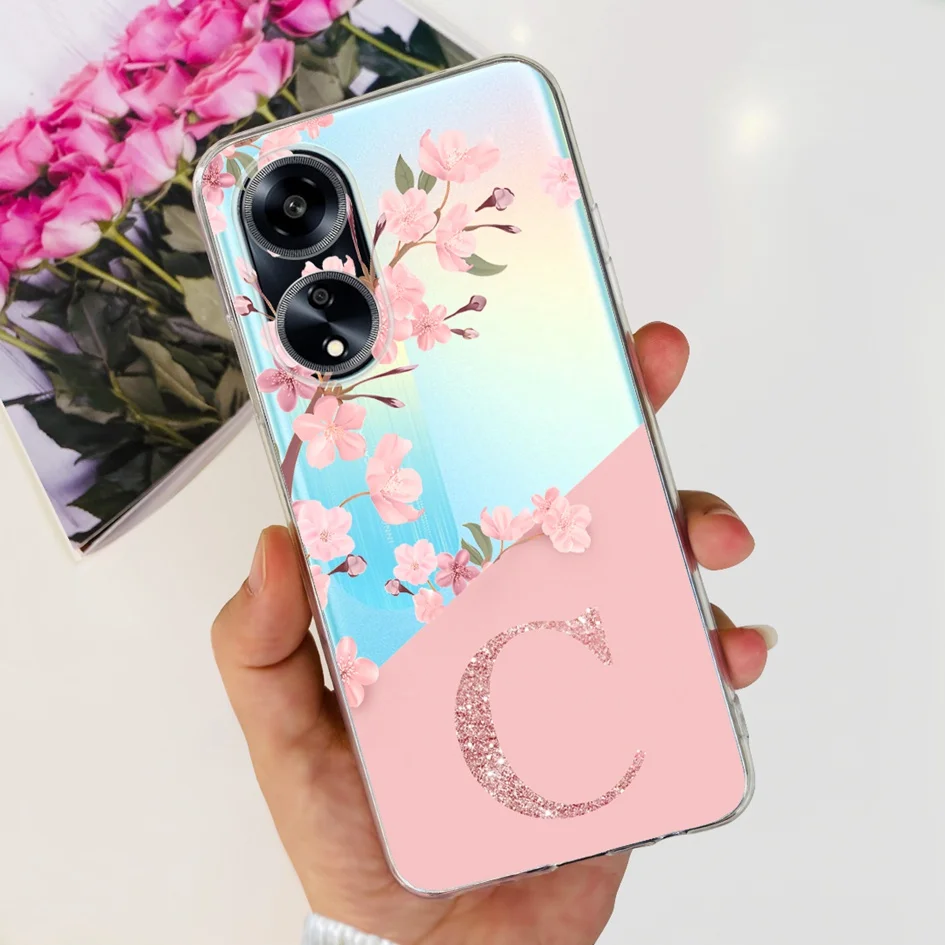 Fashion Flower Letters Clear Silicone Soft Back Cover Coque