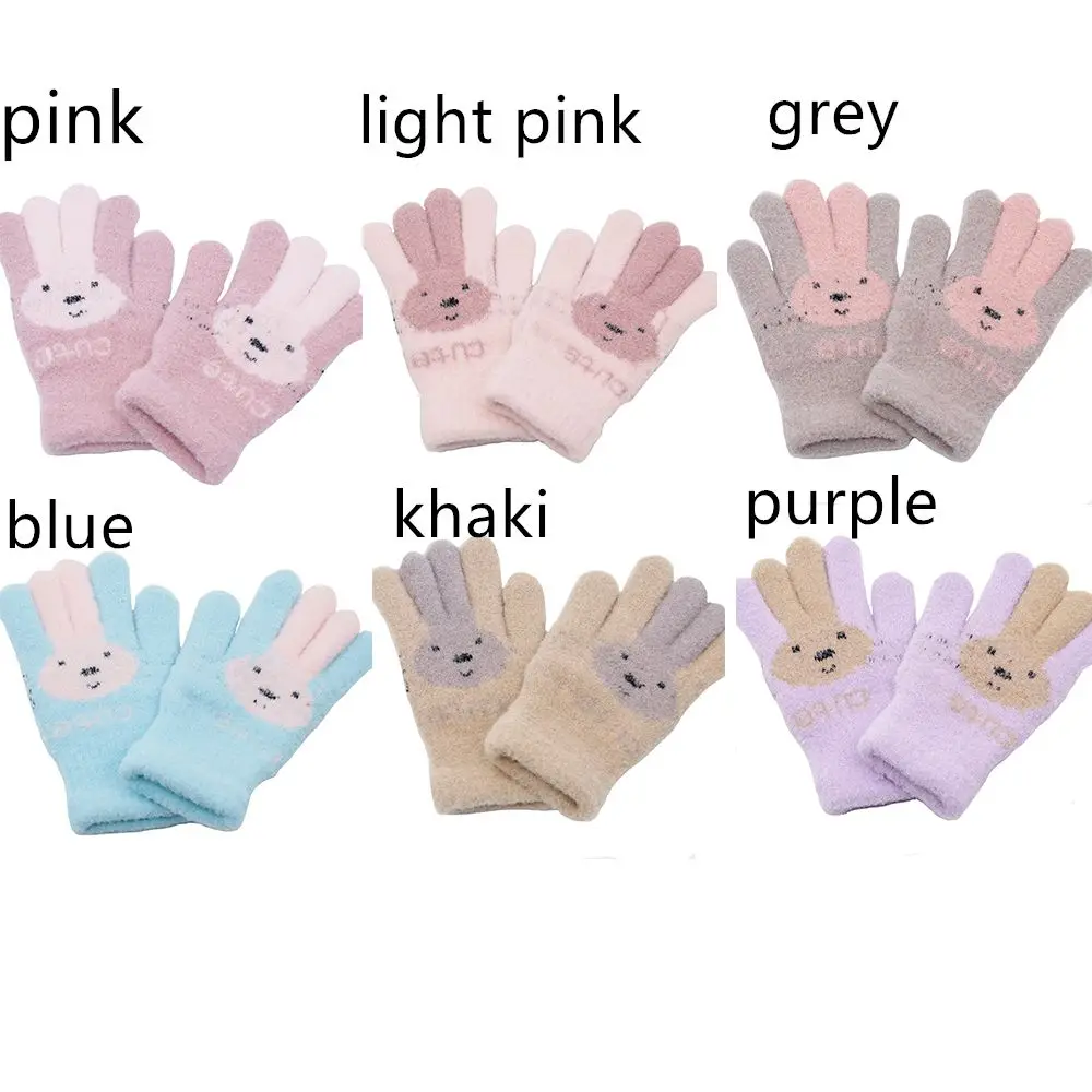 4-10 Years Children Girl Gloves Knitted Winter Boy Full Finger Wool Gloves Baby Girls Cute Rabbit Warm Soft Knitted Kids winter gloves baby mittens