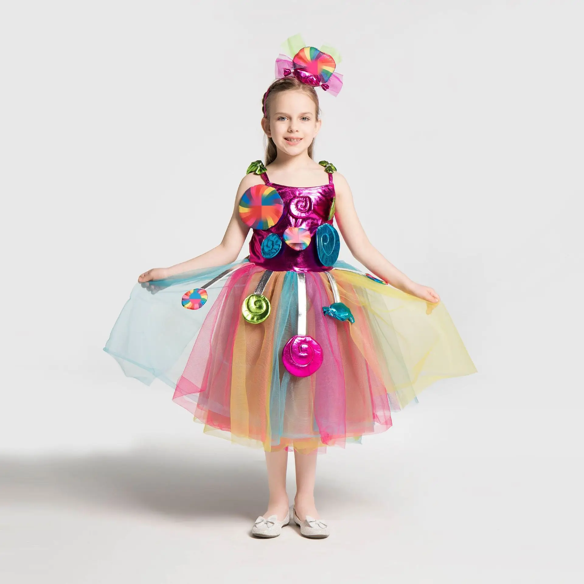 

New Halloween Cosplay Candy Dress Costume Stage Role Play Princess Kawaii Girl Long Sleeve Lollipop MIDI Dress Christmas Gift