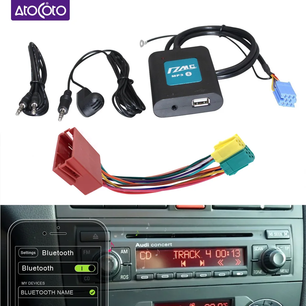 Adattatore Bluetooth Per Auto AUX E USB – Vivavoce Per A3 8L 8P, A4 B5-B7, A6 4B, A8 4D, In ABS Nero, Con Supporto A2DP E HFP