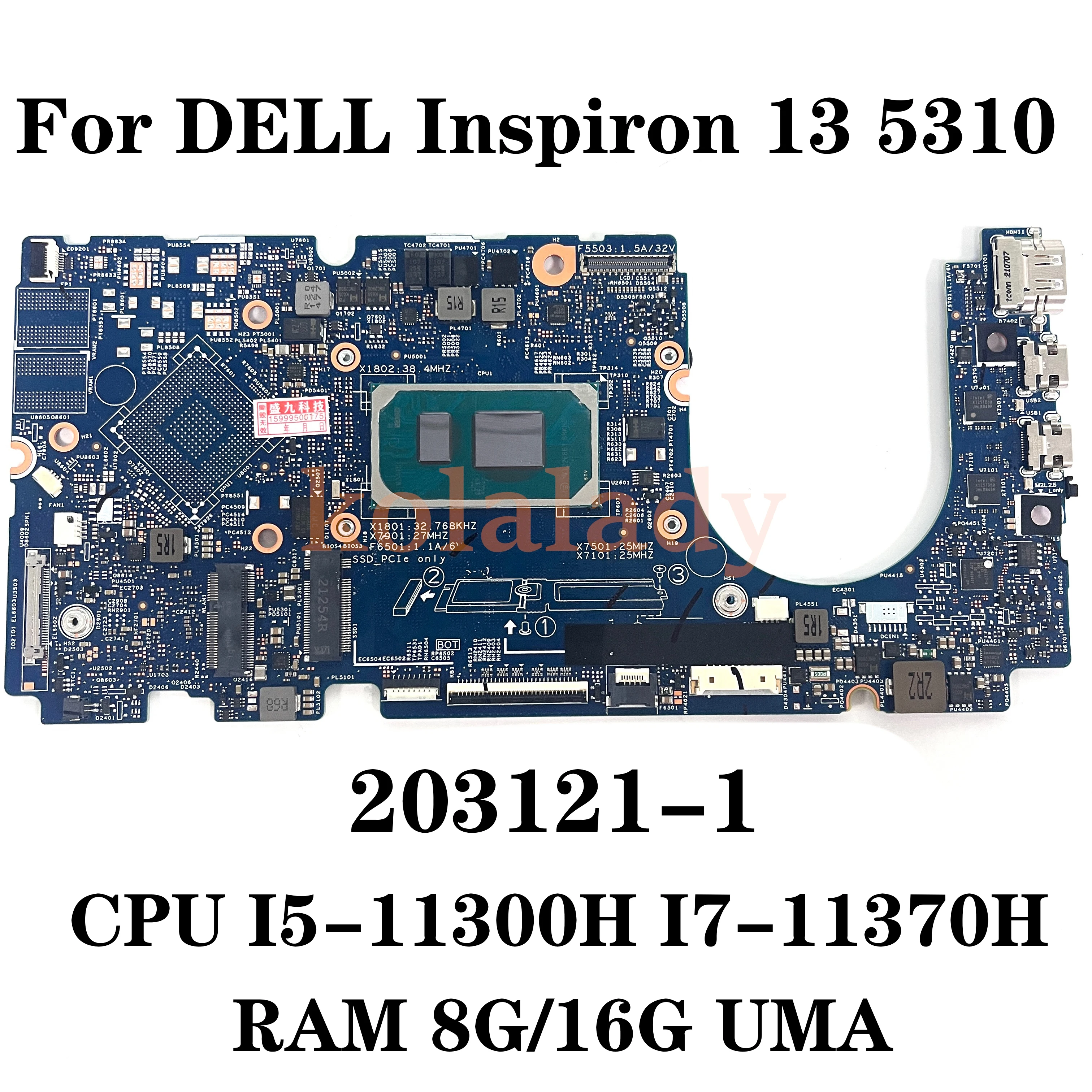 2031211 Mainboard For DELL Inspiron 13 5310 Laptop Motherboard CPU I5