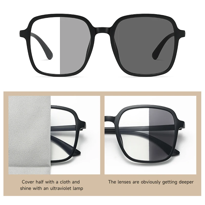 Unisex Fashion Oversized Square Sunglasses with UV400 Photochromic Lenses