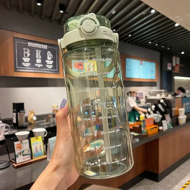 1.5/2 Liter Sport Straw Water Bottle with Time Scale Plastic Summer Cold Juice Water Cup Large Capacity Portable Water Bottles 4