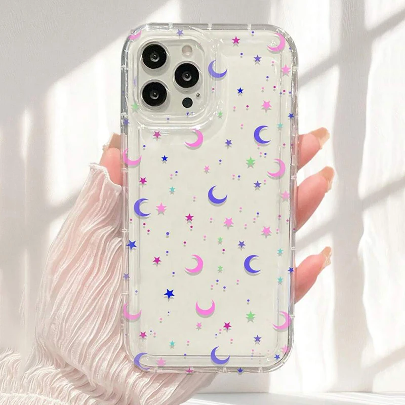 Moon and Stars Print Clear Phone Case Cover