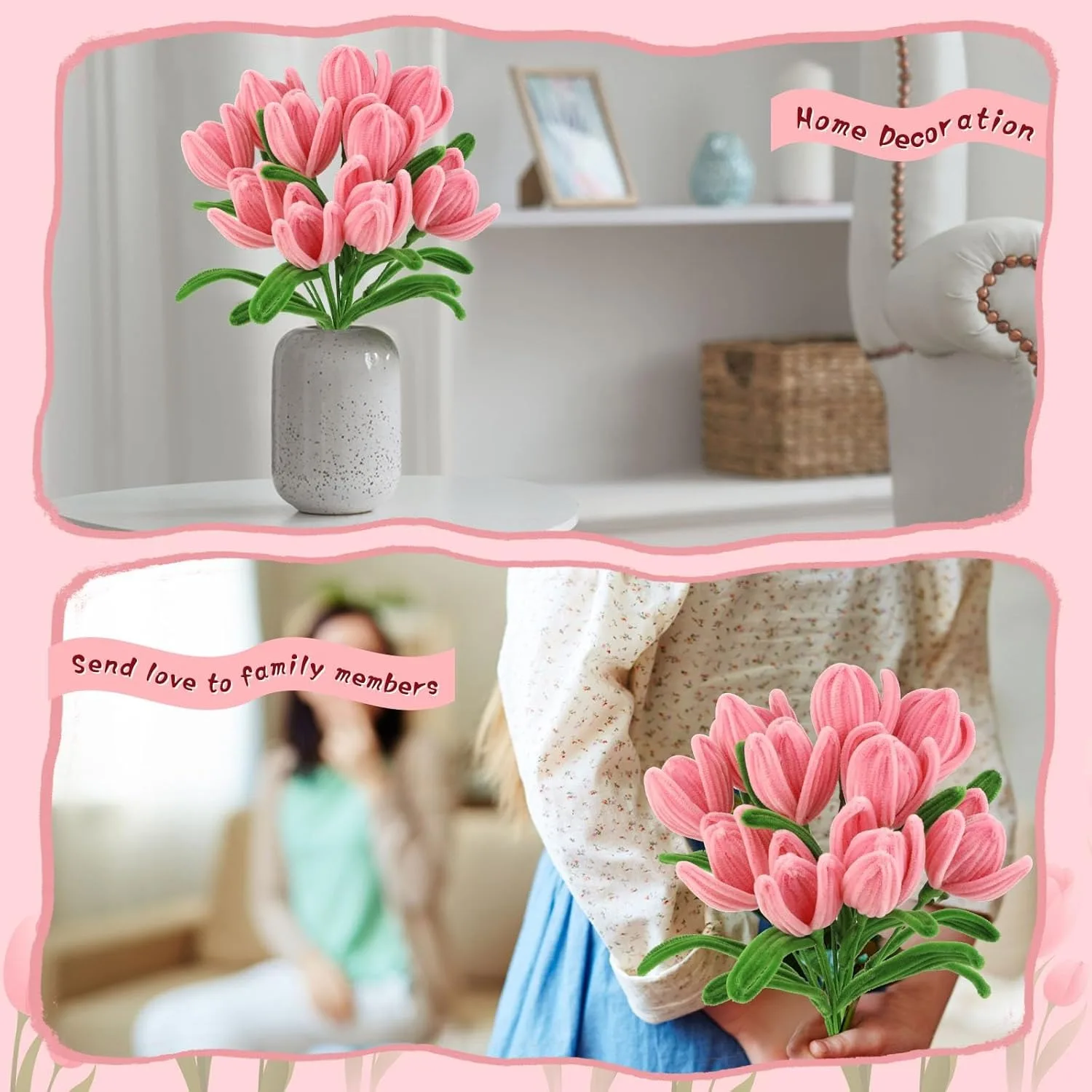OUBAI Pipe Cleaner Flower Kit Pipe Cleaner Flowers Chenille Stems Set with Floral Wire Instructions for DIY Art