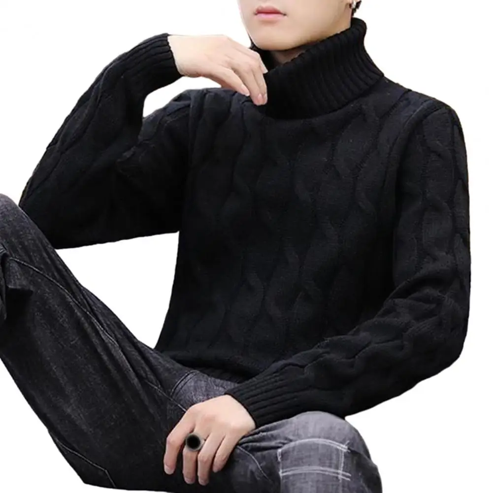 

Warm Men High Collar Sweater Stylish Teenager Men's Winter Sweaters Thickened Turtleneck Knit Tops with Twist Pattern for Cozy