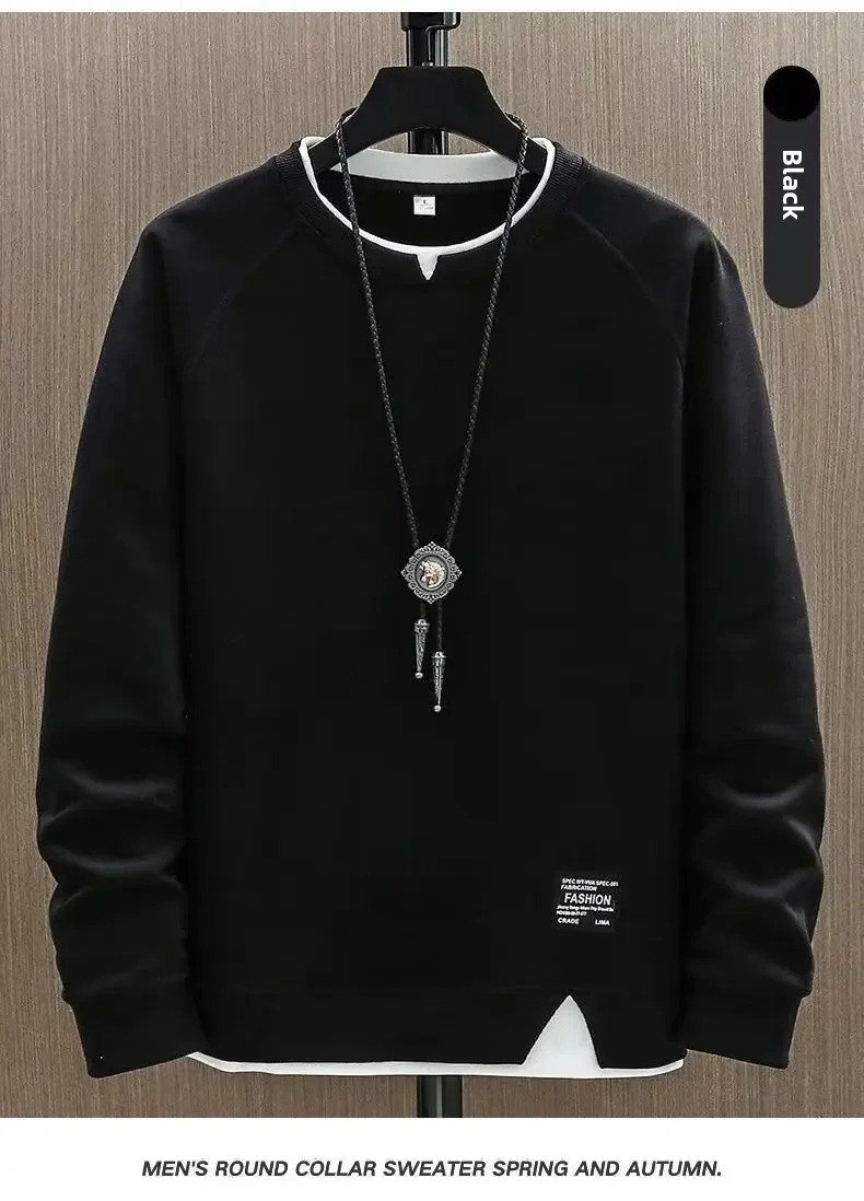 thumbnail image 1 of Sudadera holgada de cuello redondo para hombre, primavera y otoño de 2022, camiseta informal de manga larga con ilusión, estilo de dos piezas, marca de moda, 1 of 5