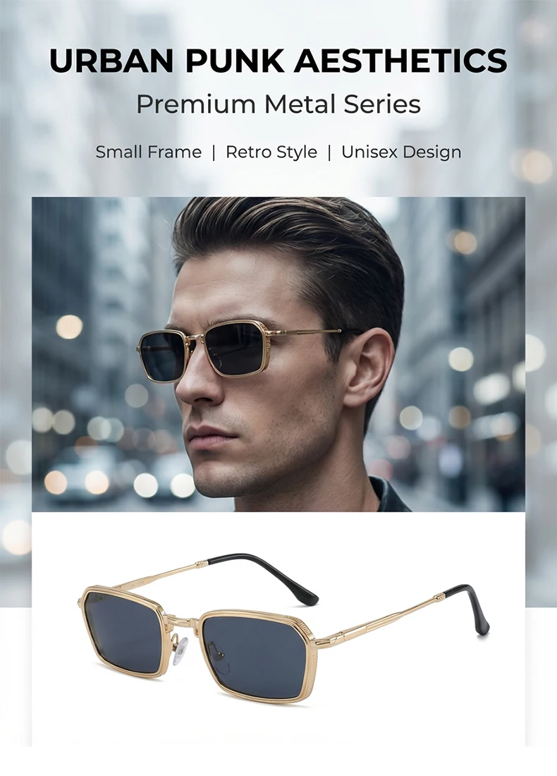 Kleine Punk-Polygon-Sonnenbrille für Herren 2026 – Luxusmarke Steampunk Quadratische Metallbrille für Männer – Vintage-Fahrerbrille mit UV400-Schutz – Detail 1