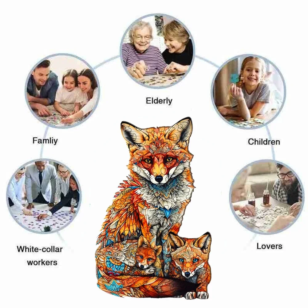 Warm Fox Family Wooden Puzzle Creative Variety Of Special Shapes Creative Gifts For Boys And Girls Birthday Gifts For Adults 4