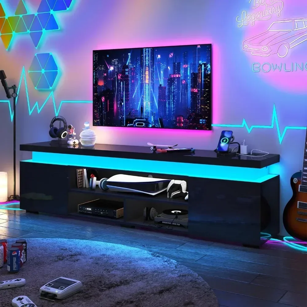 TV Stand, for 85 Inch TV, High Gloss TV Console Entertainment Center, TV Stands 3
