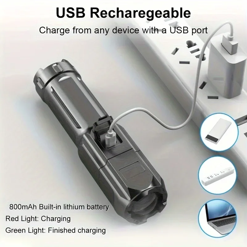 충전식 USB 강력 LED 손전등 10000루멘 방수 줌 기능 전술 손전등 (낚시, 사냥, 캠핑용)